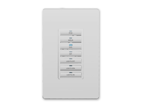 MET-7E-WH - Metreau 7 Button Keypad - White Ethernet keypad installed in Decora-style wallplates.